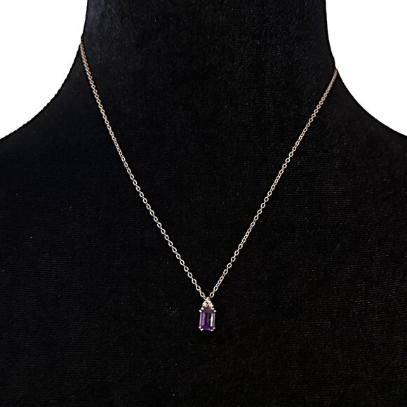 Rolled Gold Necklace Amethyst Pendant Dainty Minimalist - Picture 1 of 4